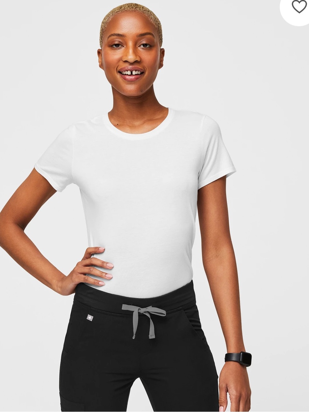 Figs Under Scrubs Super Soft White Crewneck Short-Sleeve Top Small